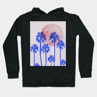 Blue palm trees and pink moon Hoodie